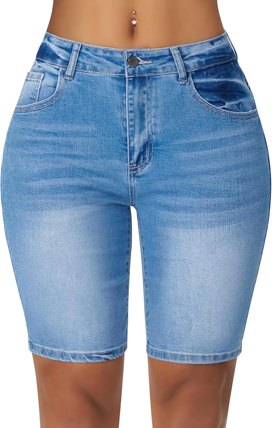 roswear Women's High Waisted Bermuda Shorts Stretchy Knee Length Jean Shorts