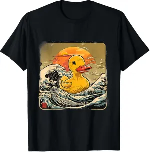 Rubber Duck Great Wave Ocean Sunset Drawing Rubber Duckling T-Shirt