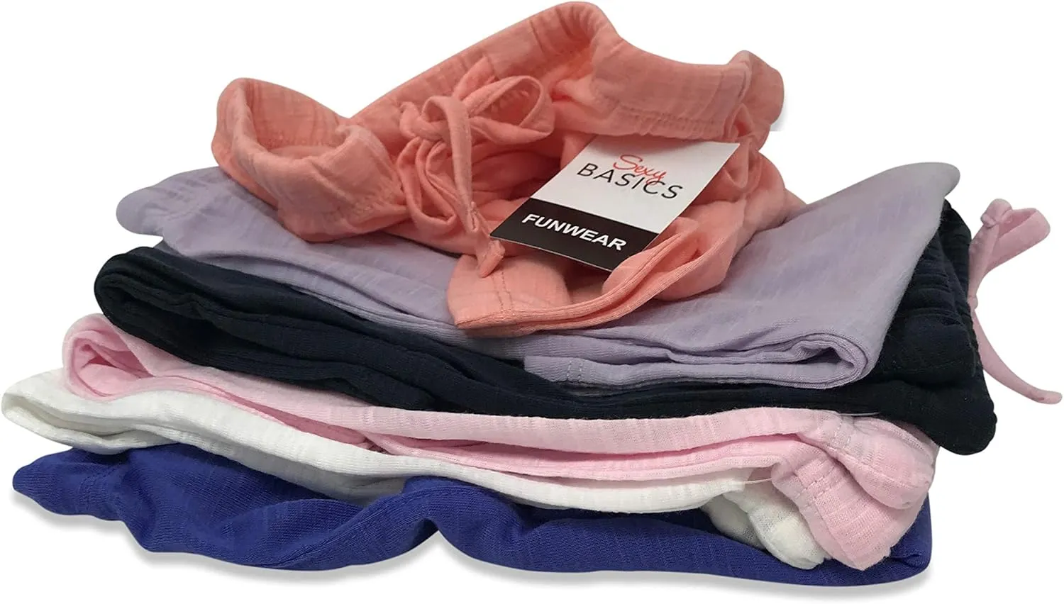 Sexy Basics Women's 6 Pack Drawstring Shorts/Semi-Sheer Casual - Lounge - Sleep - Spa Shorts