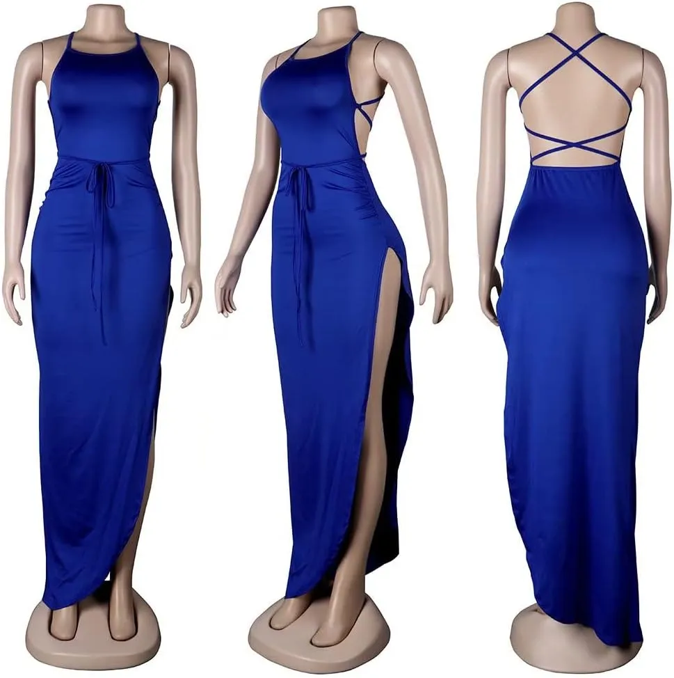 Sexy Two Piece Outfits for Women Spaghetti Strap Crop Top Ruched Bodycon Skirt Sets Party Club Maxi Dress