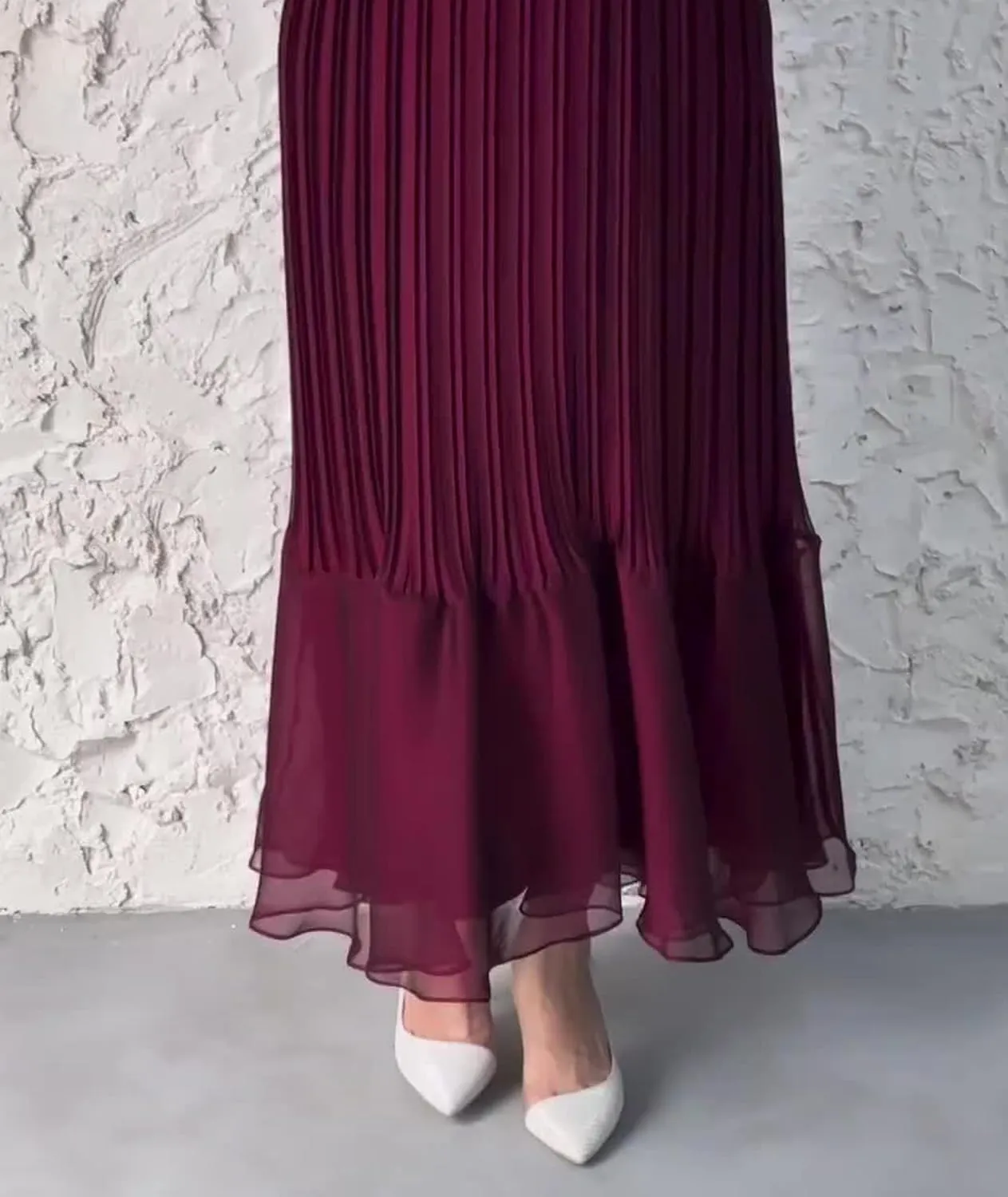 Sexyshine Women's Mock Neck Long Sleeve Full Pleated Chiffon Maxi Dress High Waist Belted A Line Cocktail Party Long Dress