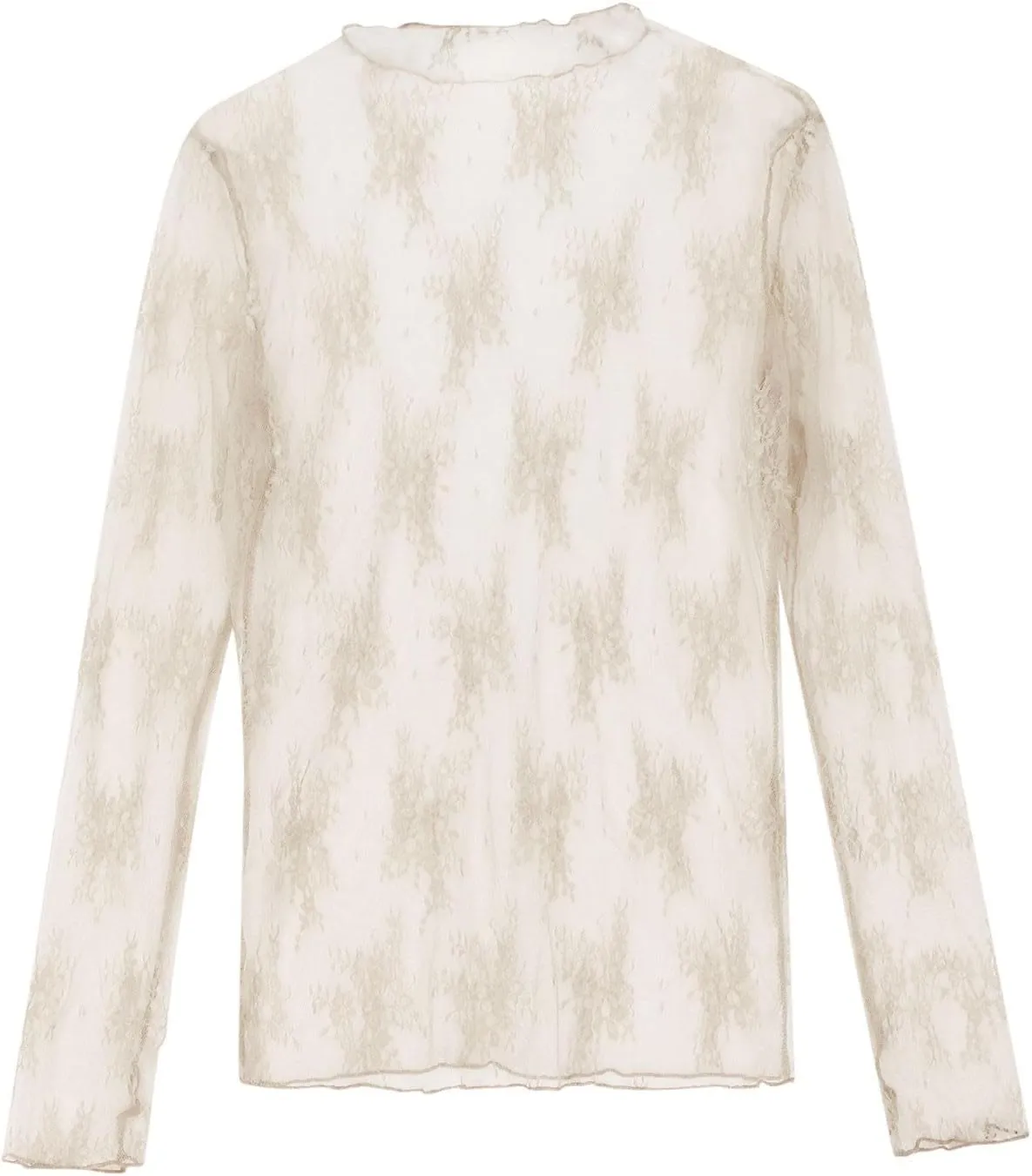 Sheer Long Sleeve Tops for Women Sexy Mesh See Through Shirts Y2k Mock Neck Floral Embroidery Lace Blouses