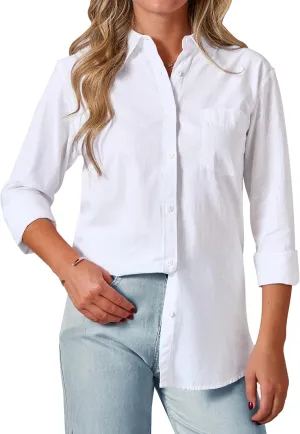 siliteelon Womens Button Down Shirt Linen Button Up Shirts for Women Long Sleeve Summer Shirt Collared Blouse Linen Tops