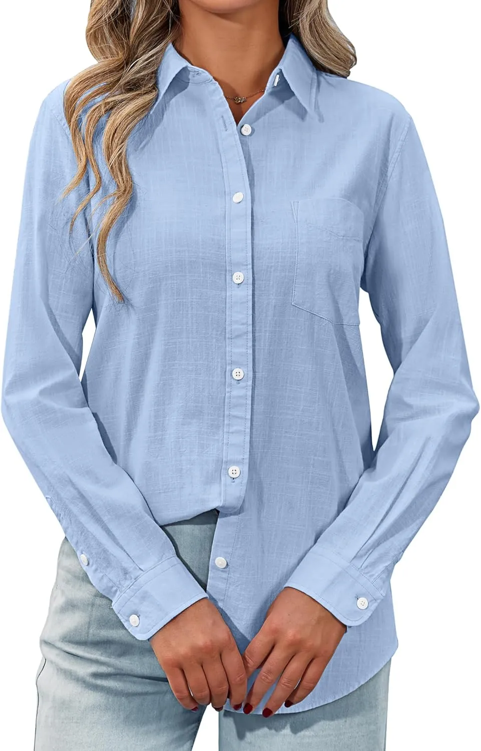 siliteelon Womens Button Down Shirt Linen Button Up Shirts for Women Long Sleeve Summer Shirt Collared Blouse Linen Tops