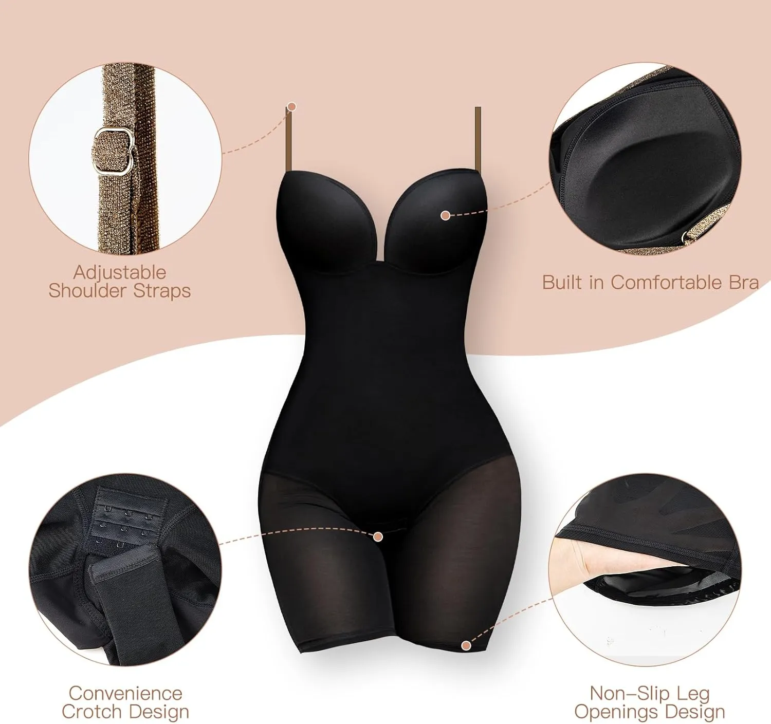 Slimers Women's Wedding Guest Shapewear Dresses Buit in Bra Layered Formal Spaghetti Strap Backless Full Slips Bodycon Dress