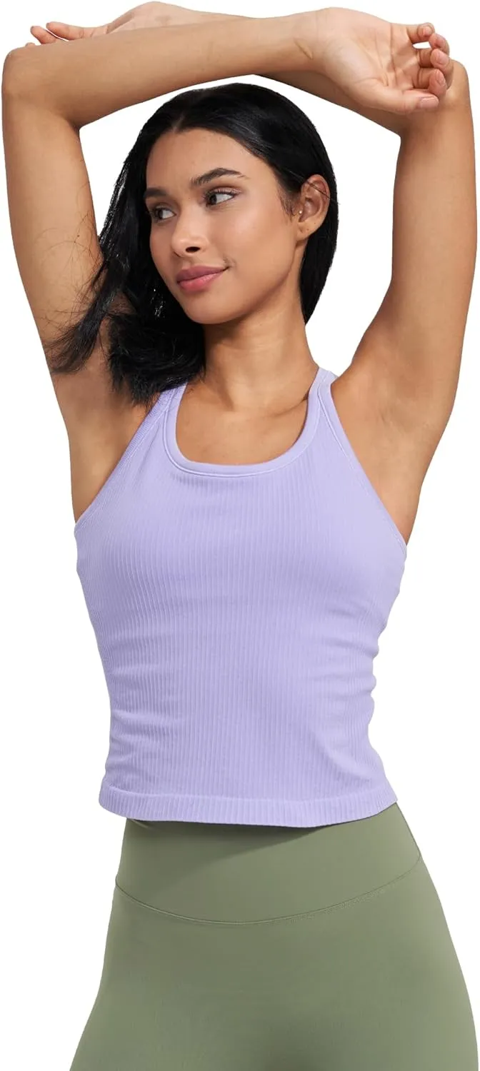 sphinx cat Ribbed Workout Short Racerback Tank Tops for Women with Built in Bra