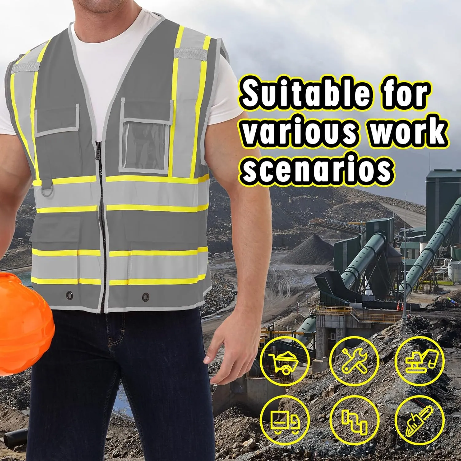 SRsafety High Visibility 9 pockets Reflective Safety Vest,Hi Vis Reflective Construction Work Vest for Men Women ANSI/ISEA
