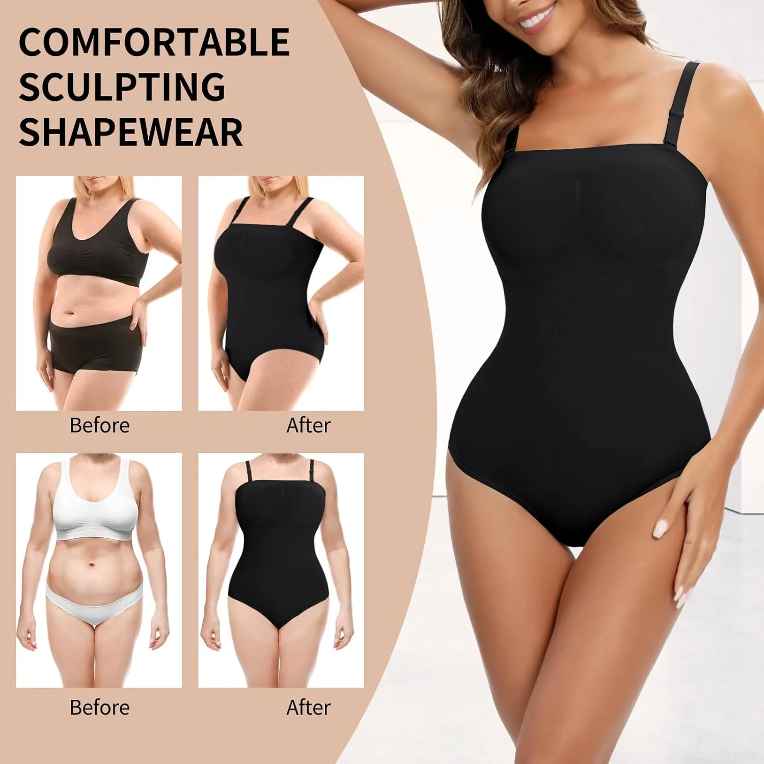 Strapless Shapewear for Women, Tummy Control Triangle Bodysuit, Seamless Sculpting Body Shaper Tank Top