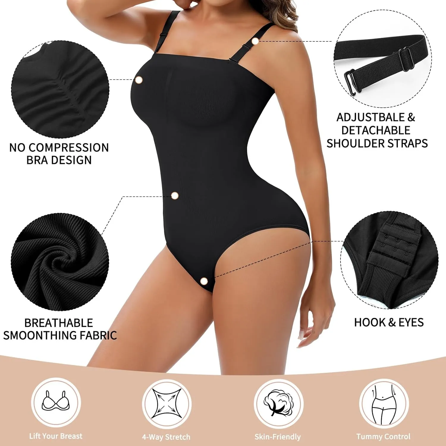 Strapless Shapewear for Women, Tummy Control Triangle Bodysuit, Seamless Sculpting Body Shaper Tank Top