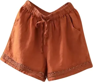 Summer Beach Shorts for Women High Waisted Flowy Lounge Shorts Drawstring Wide Leg Short Linen Pants Cruise Outfits