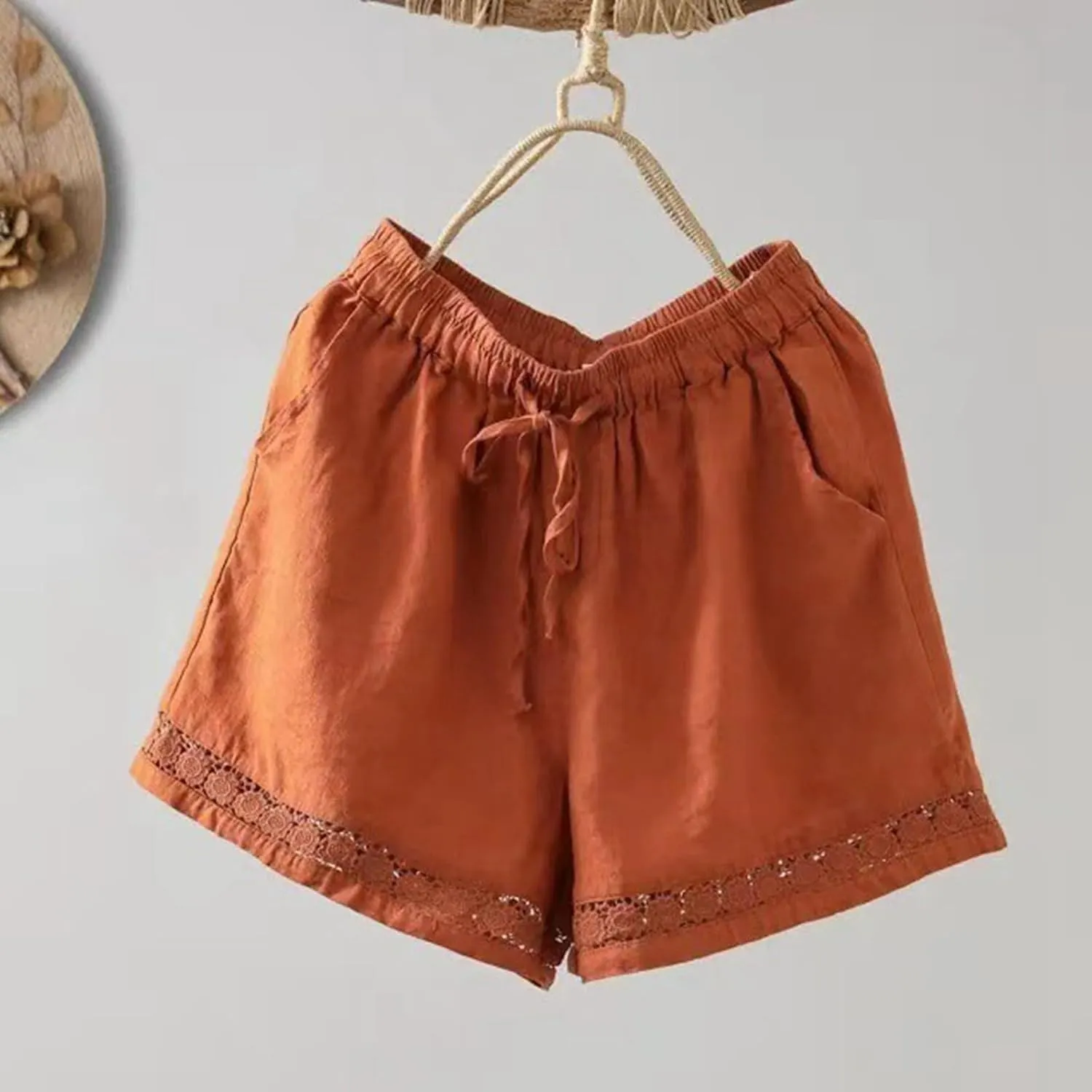 Summer Beach Shorts for Women High Waisted Flowy Lounge Shorts Drawstring Wide Leg Short Linen Pants Cruise Outfits