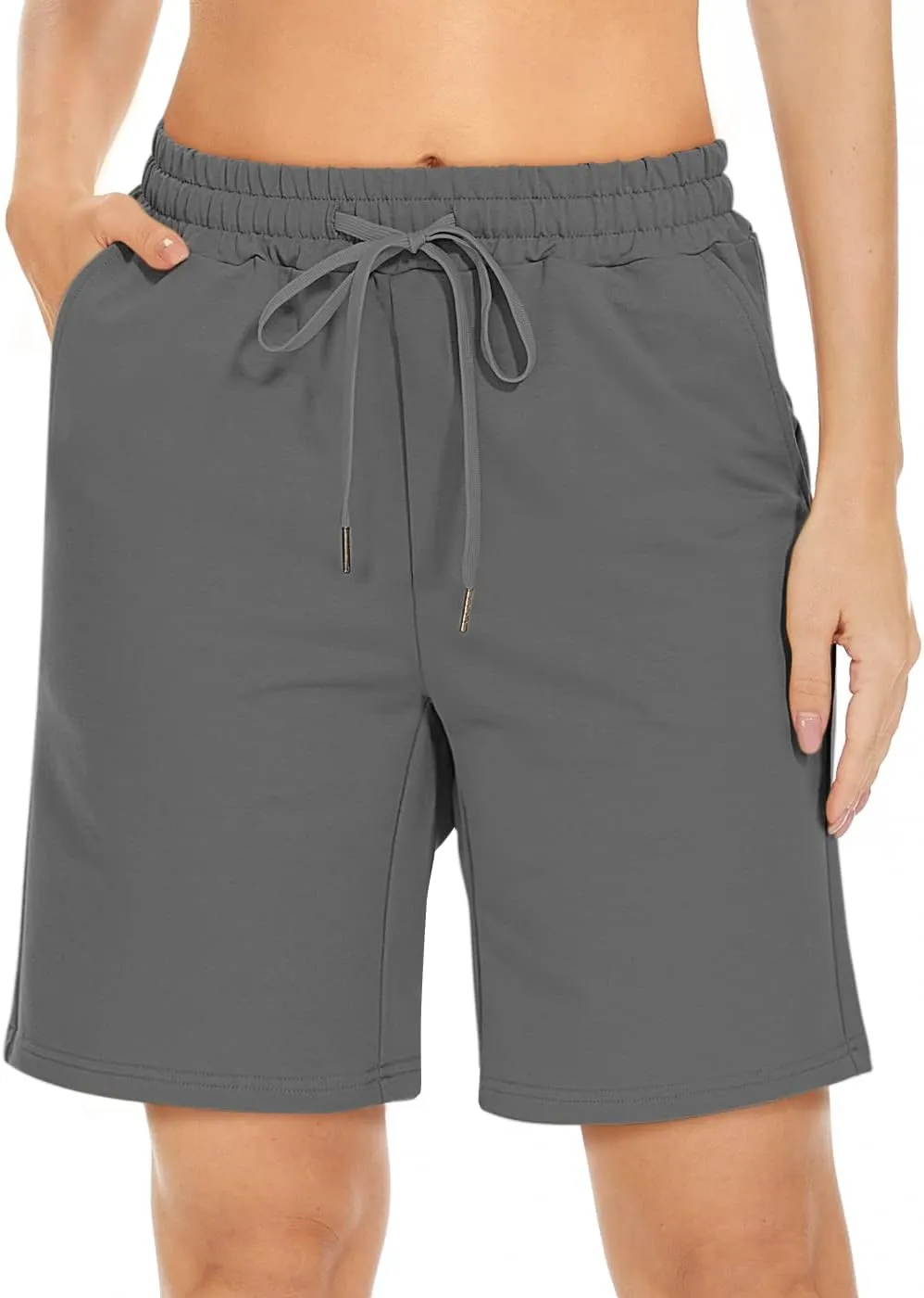 TARSE Women's Bermuda Shorts Long Cotton Loose with Pockets Knee Length for Yoga Casual Walking Exercise Shorts