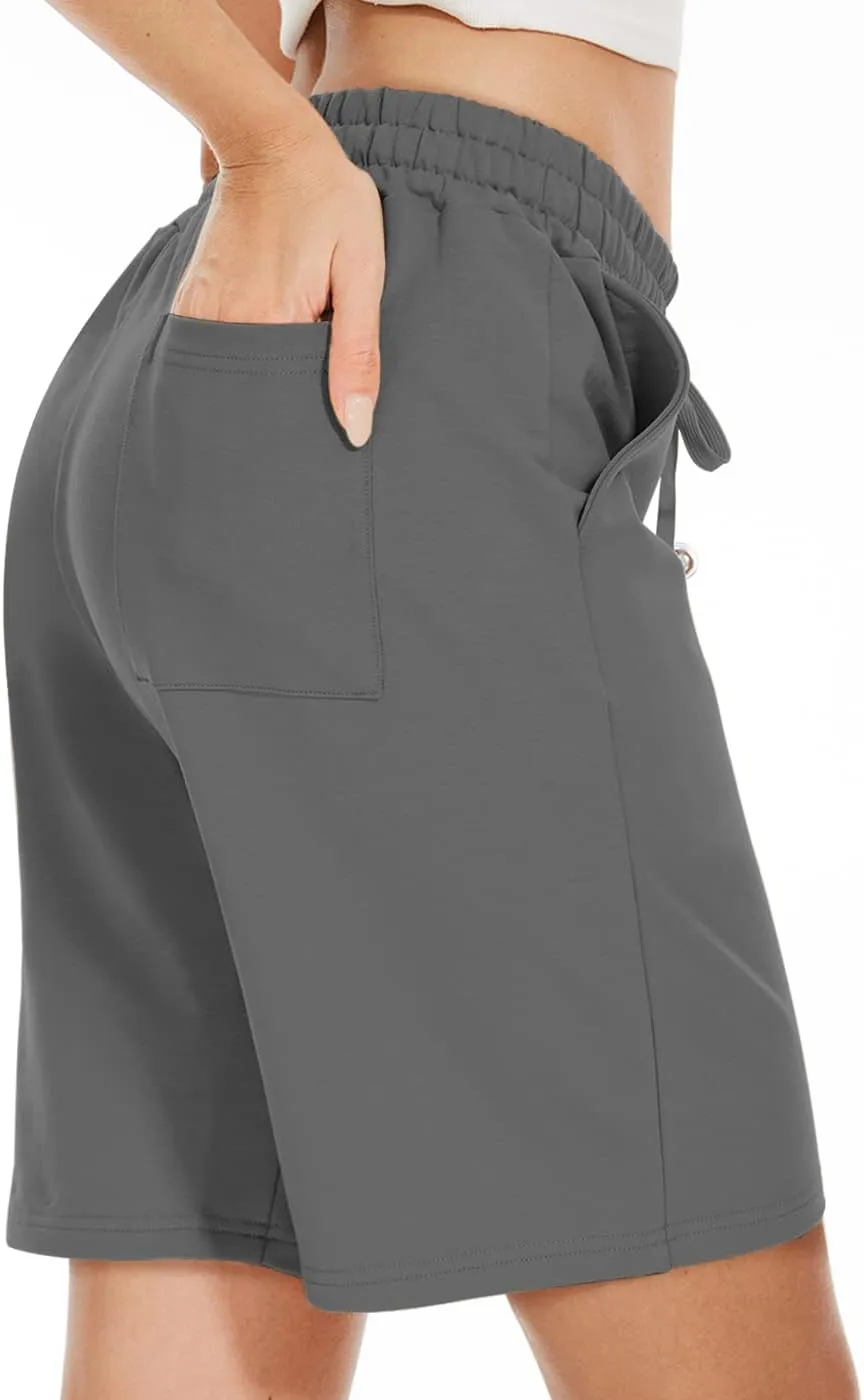 TARSE Women's Bermuda Shorts Long Cotton Loose with Pockets Knee Length for Yoga Casual Walking Exercise Shorts