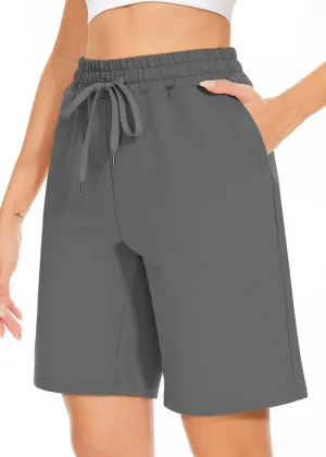 TARSE Women's Bermuda Shorts Long Cotton Loose with Pockets Knee Length for Yoga Casual Walking Exercise Shorts