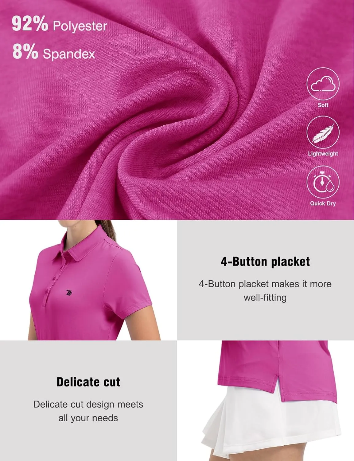 TBMPOY Women's Golf Polo Short Sleeve Shirts Lightweight Moisture Wicking Collared T Shirt Quick Dry 4-Button
