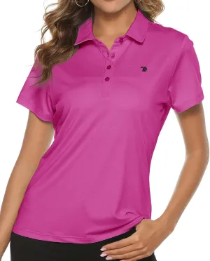 TBMPOY Women's Golf Polo Short Sleeve Shirts Lightweight Moisture Wicking Collared T Shirt Quick Dry 4-Button