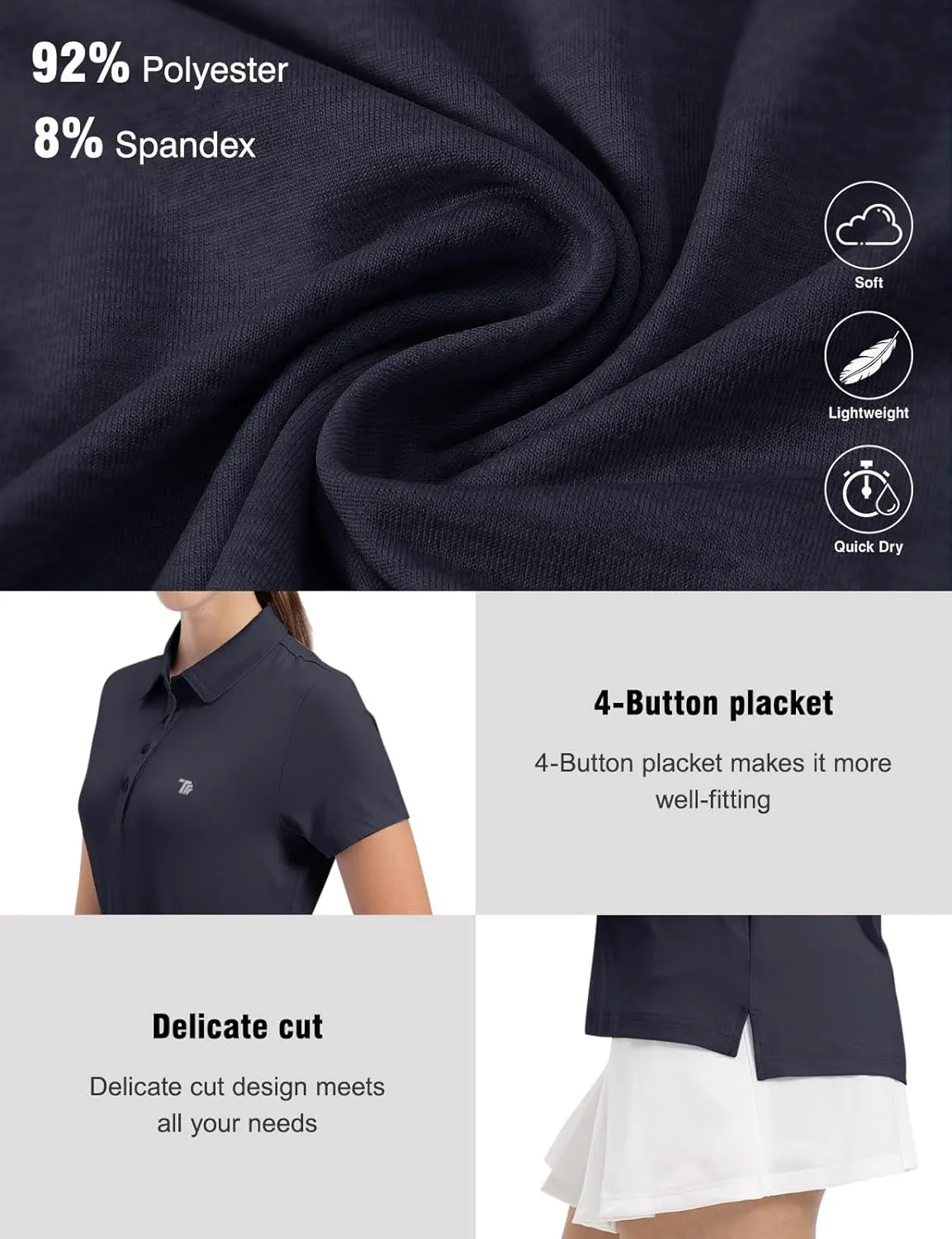 TBMPOY Women's Golf Polo Short Sleeve Shirts Lightweight Moisture Wicking Collared T Shirt Quick Dry 4-Button