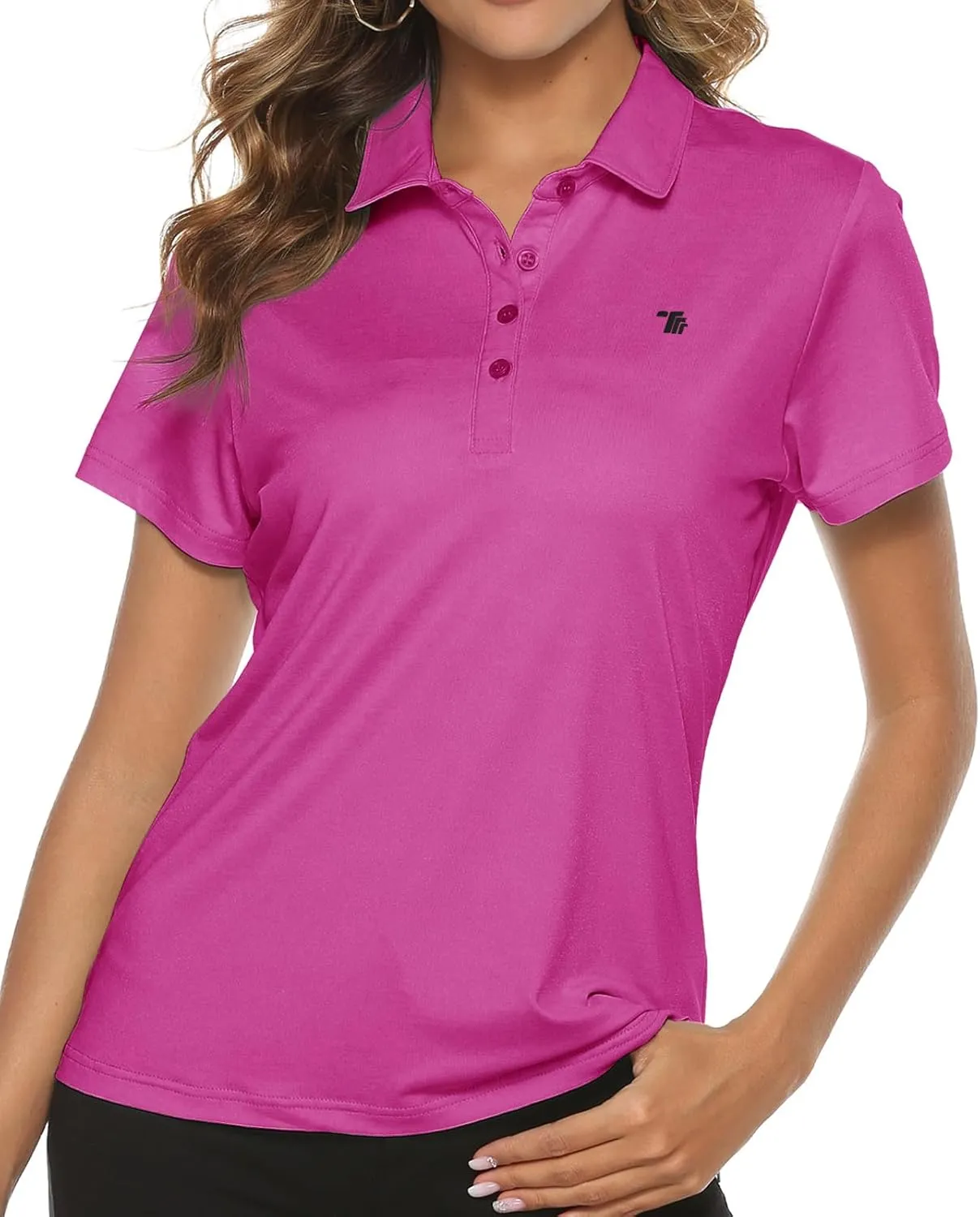 TBMPOY Women's Golf Polo Short Sleeve Shirts Lightweight Moisture Wicking Collared T Shirt Quick Dry 4-Button