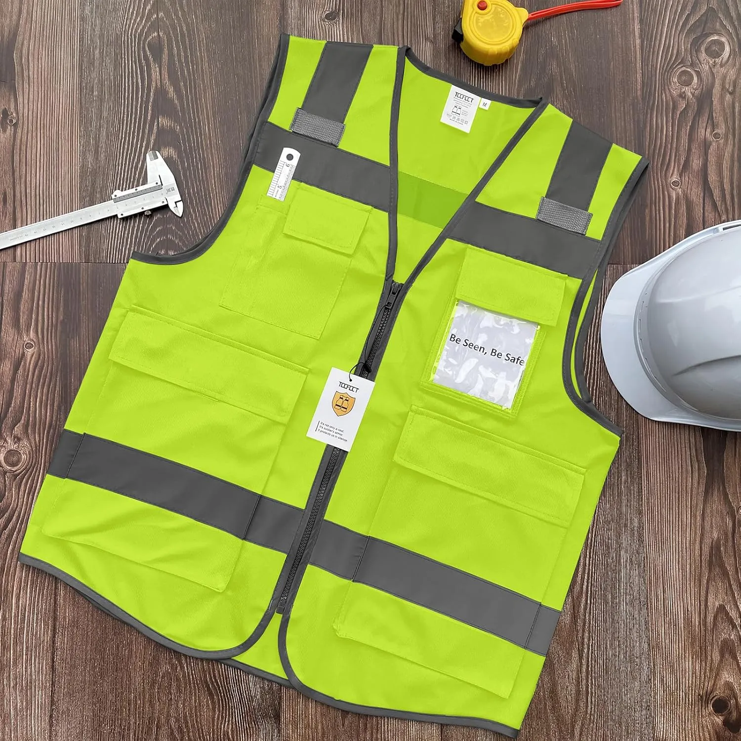 TCCFCCT Safety Vest - Men's 5 Pocket Reflective Vest, Durable High Visibility, ANSI/ISEA Compliant, T5-Yellow, L