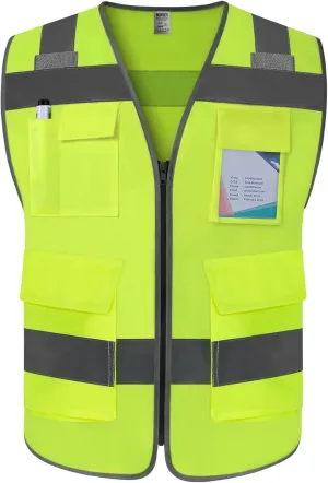 TCCFCCT Safety Vest - Men's 5 Pocket Reflective Vest, Durable High Visibility, ANSI/ISEA Compliant, T5-Yellow, L