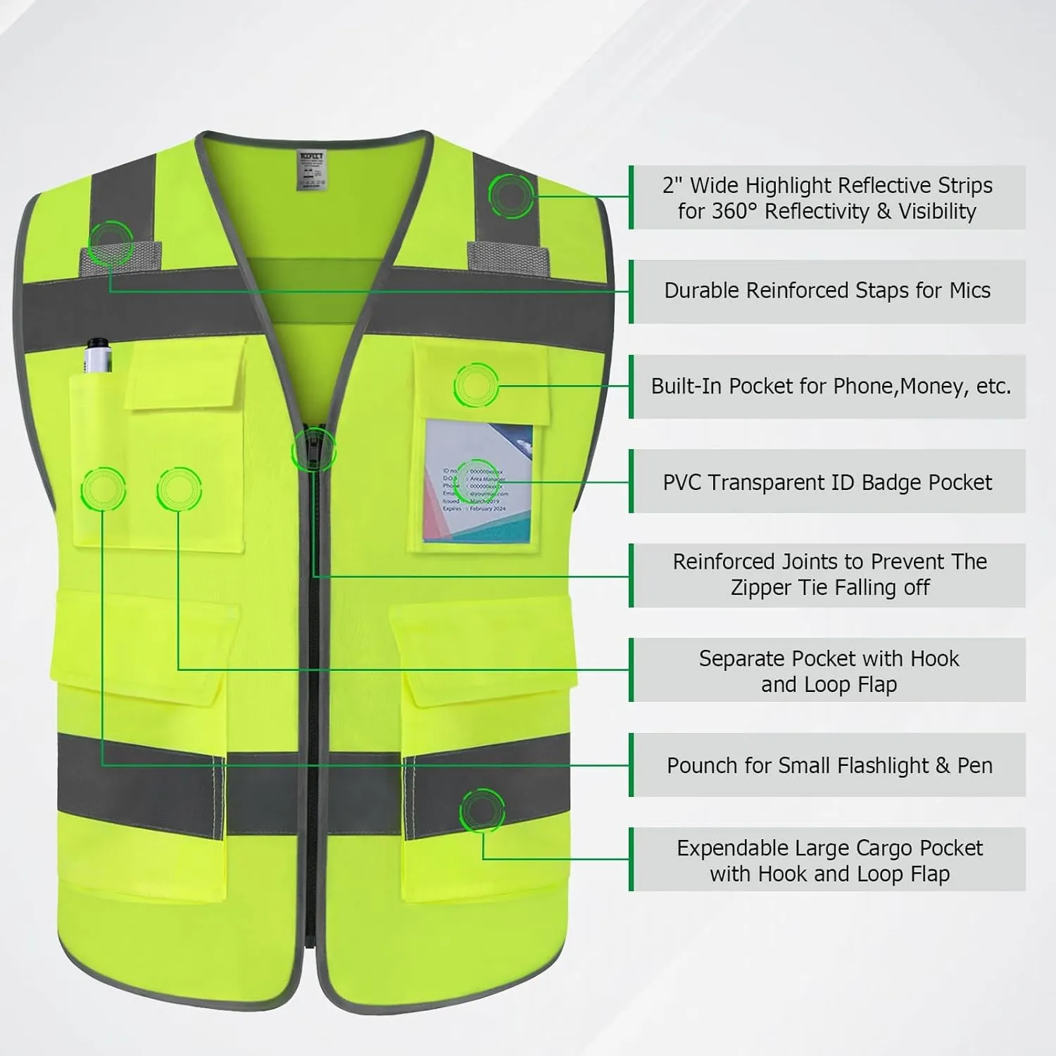 TCCFCCT Safety Vest - Men's 5 Pocket Reflective Vest, Durable High Visibility, ANSI/ISEA Compliant, T5-Yellow, L