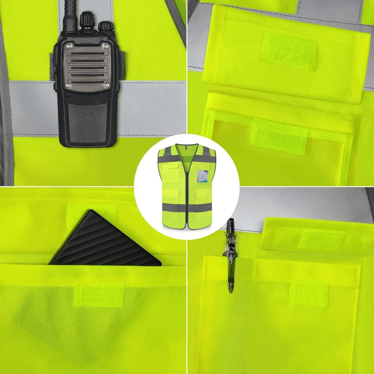 TCCFCCT Safety Vest - Men's 5 Pocket Reflective Vest, Durable High Visibility, ANSI/ISEA Compliant, T5-Yellow, L