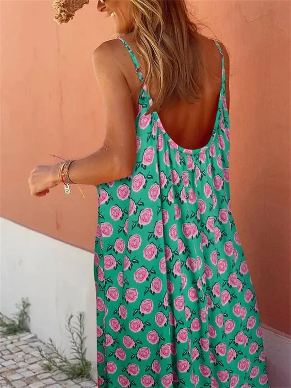 Thopavenoir Boho Floral Print Midi Dress for Women Long Sleeve V Neck Tiered Long Dresses Smocked Beach Bohemian Sundress
