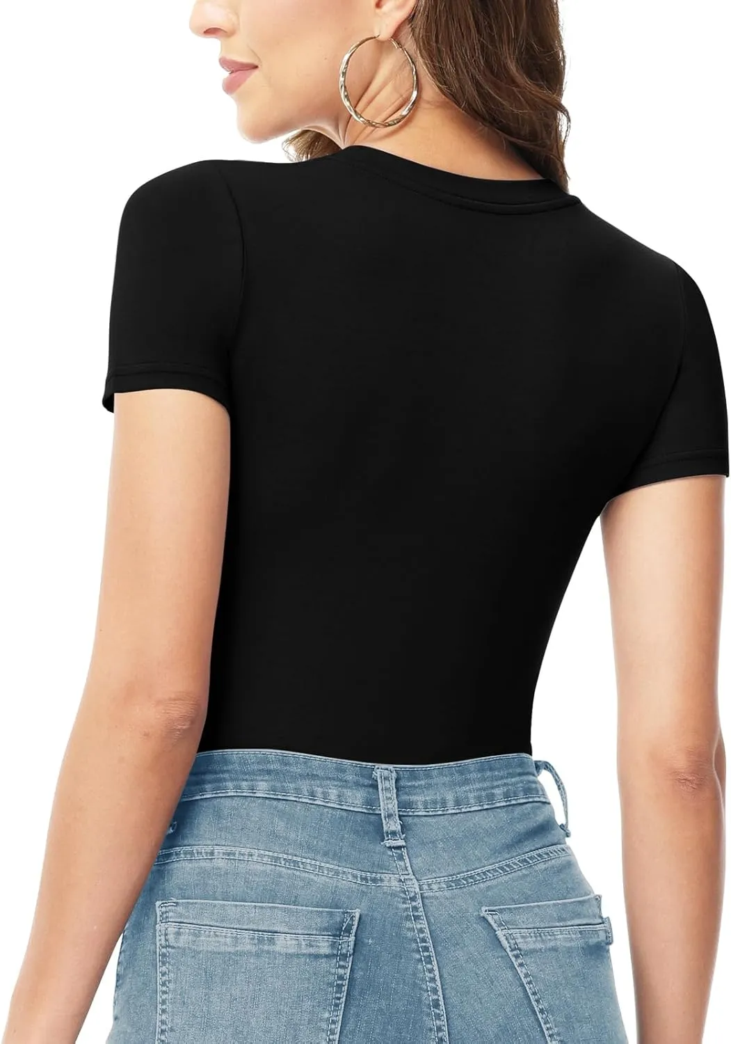 TNNZEET Bodysuits for Women - Black Bodysuit Women Tops Round Neck T Shirts for Women Fashion Body Suit Going Out Tops