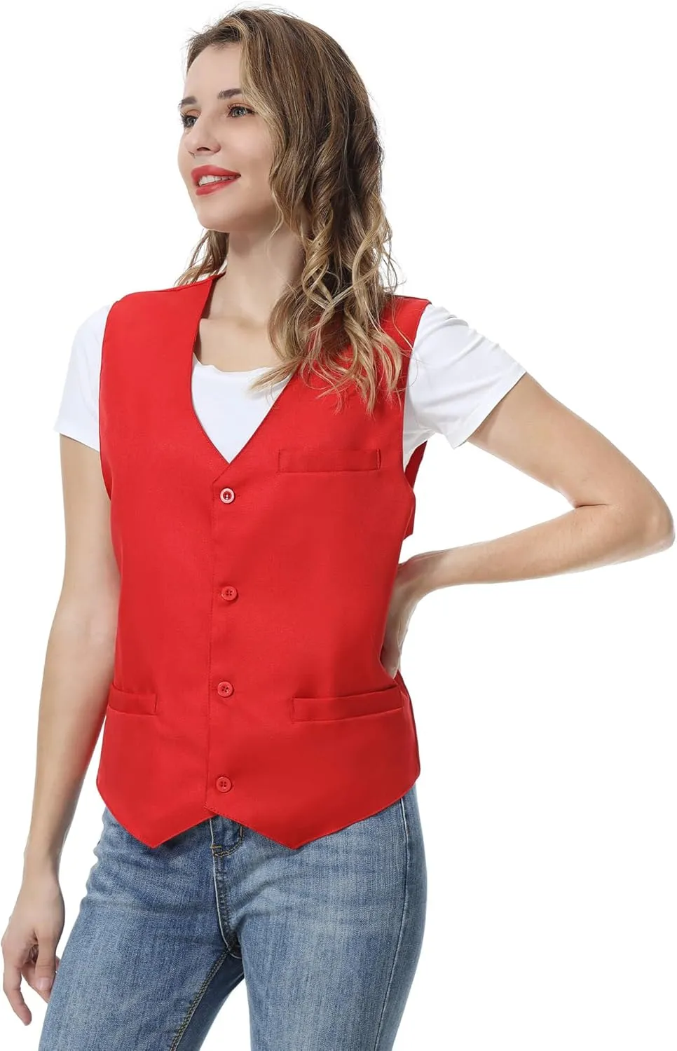TopTie Unisex Button Vest Work Wear Uniform Vest