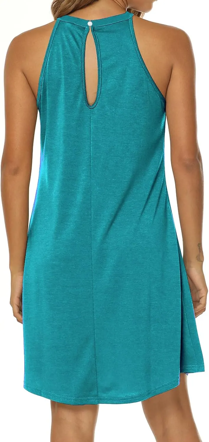 Uvog Womens Summer Halter Neck Dresses Casual Short Cute Flowy Beach Sundresses