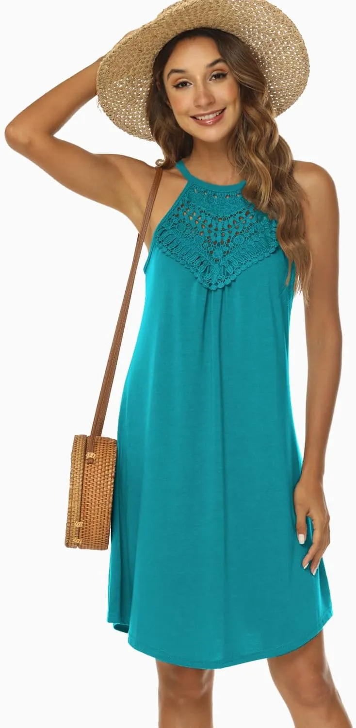 Uvog Womens Summer Halter Neck Dresses Casual Short Cute Flowy Beach Sundresses