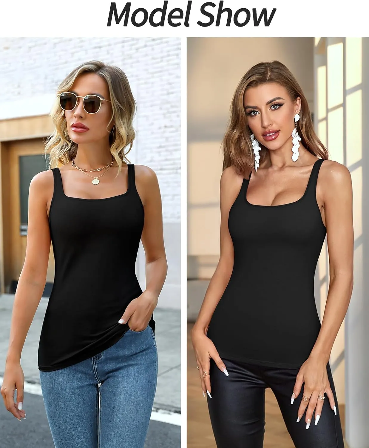 V FOR CITY Women's Cotton Tank Top with Shelf Bra Adjustable Wider Strap Camisole Basic Cami Tanks