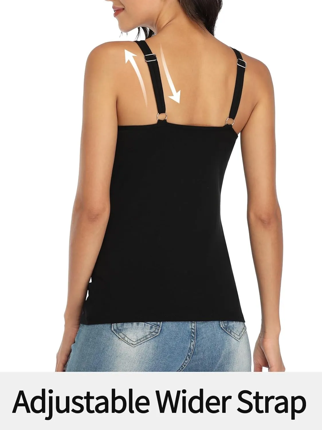 V FOR CITY Women's Cotton Tank Top with Shelf Bra Adjustable Wider Strap Camisole Basic Cami Tanks