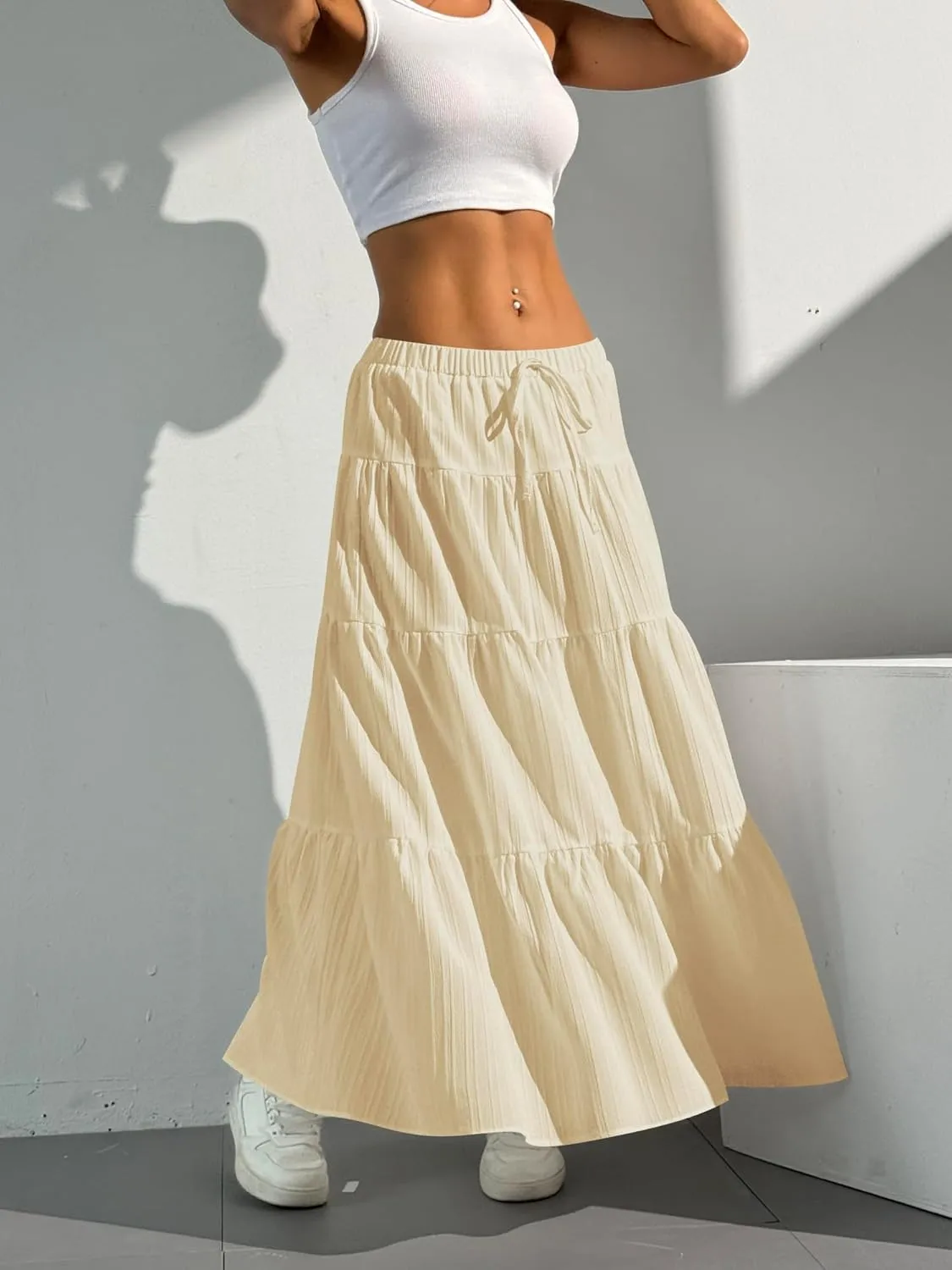 Verdusa Women's Flowy Flared Ruffle Boho Long Skirt Summer Maxi Skirt