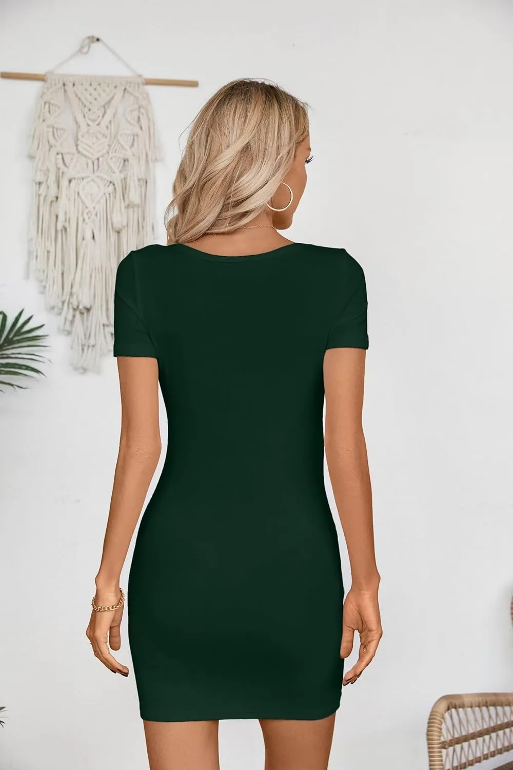 VICHYIE Womens Summer Dresses Cutout One Piece Ribbed Bodycon Mini Short Sleeve Casual Slim Fitted Pencil Dresses
