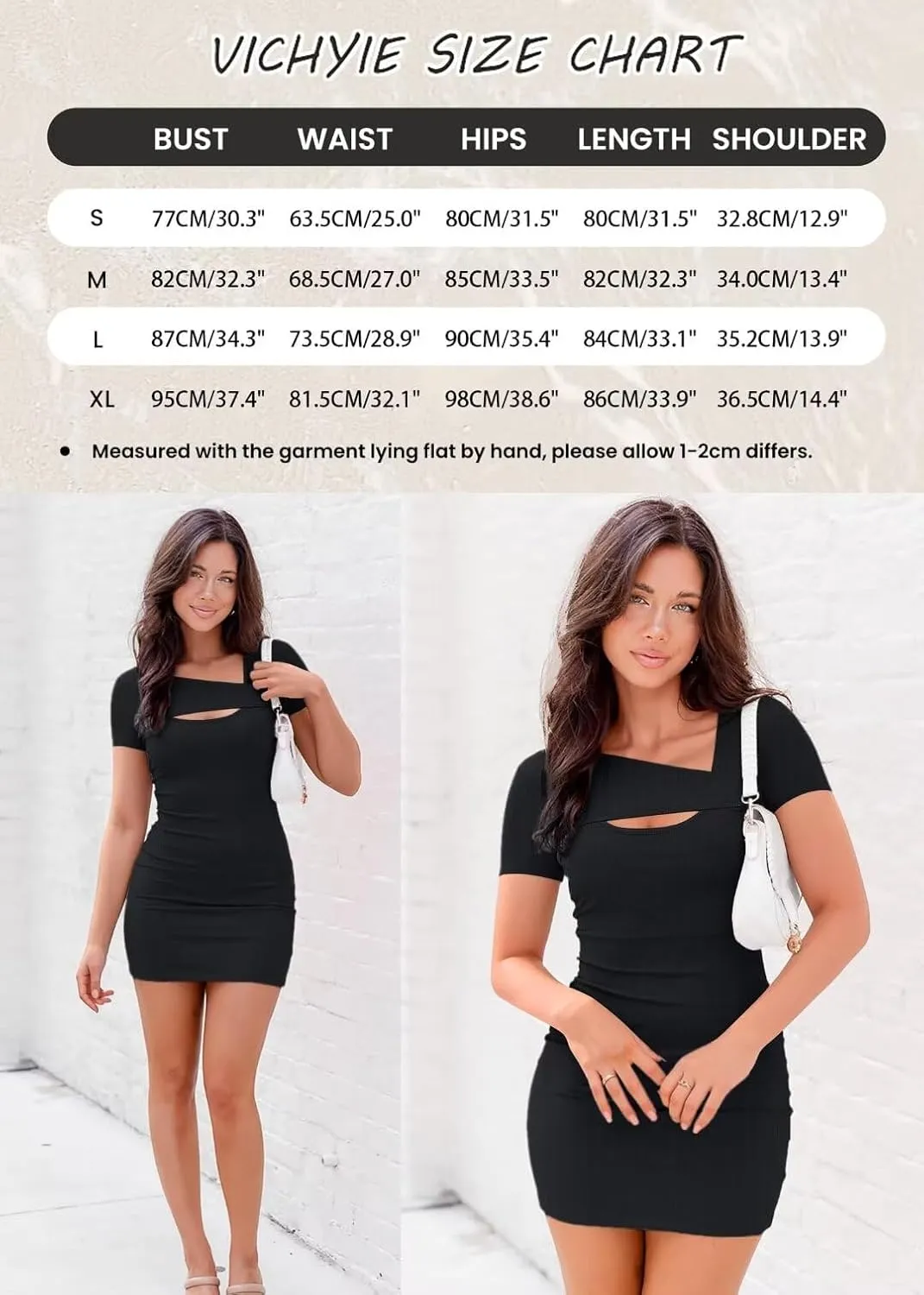 VICHYIE Womens Summer Dresses Cutout One Piece Ribbed Bodycon Mini Short Sleeve Casual Slim Fitted Pencil Dresses