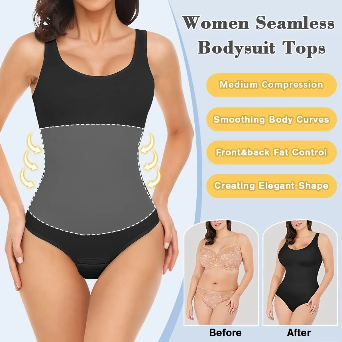VVX Bodysuit for Women - Tummy Control Seamless Tops Compression Butt Lifting Shapewear Bodysuits