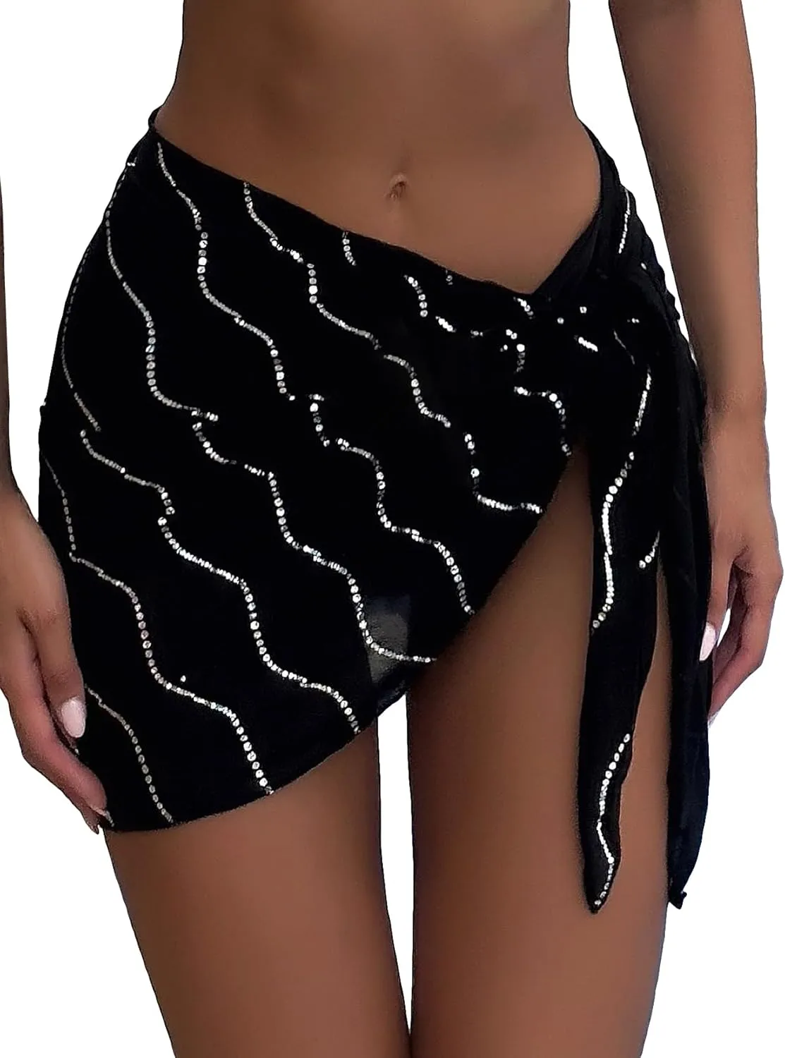 WDIRARA Women's Leopard Print Sarongs Sheer Chiffon Swim Wraps Cover Up Skirt