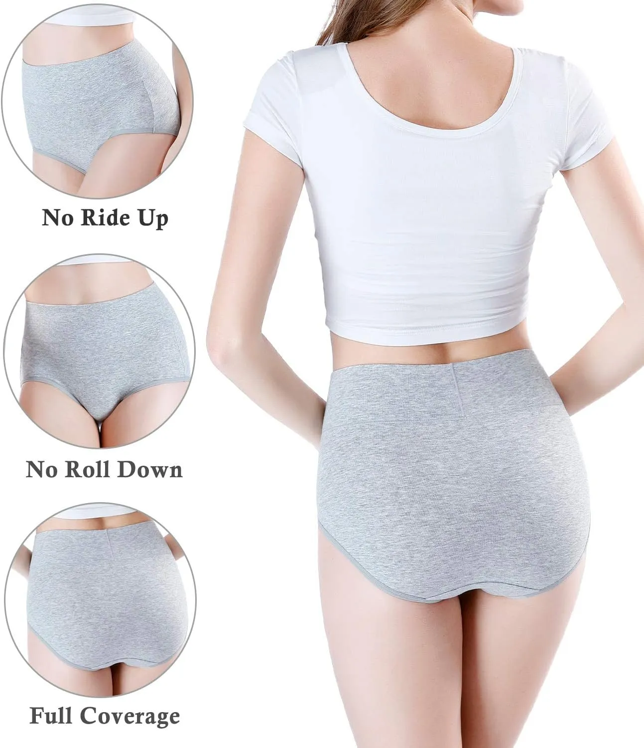 wirarpa Women's Underwear Cotton Mid Waisted Ladies Panties Full Coverage Briefs 4 Pack (Regular & Plus Size)