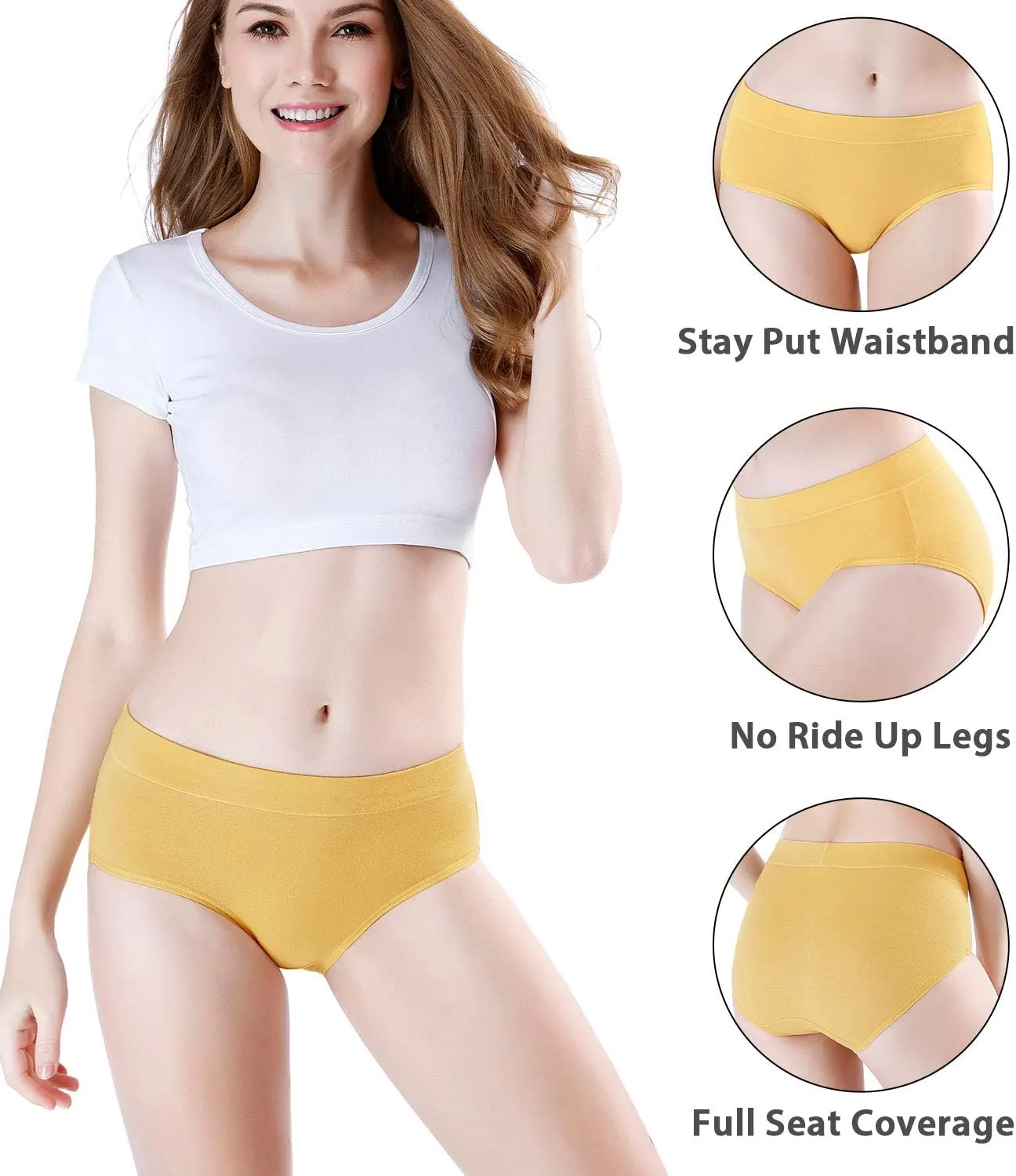 wirarpa Women's Underwear Cotton Mid Waisted Ladies Panties Full Coverage Briefs 4 Pack (Regular & Plus Size)