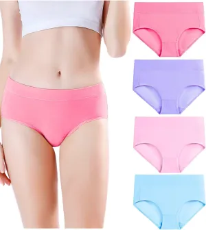 wirarpa Women's Underwear Cotton Mid Waisted Ladies Panties Full Coverage Briefs 4 Pack (Regular & Plus Size)