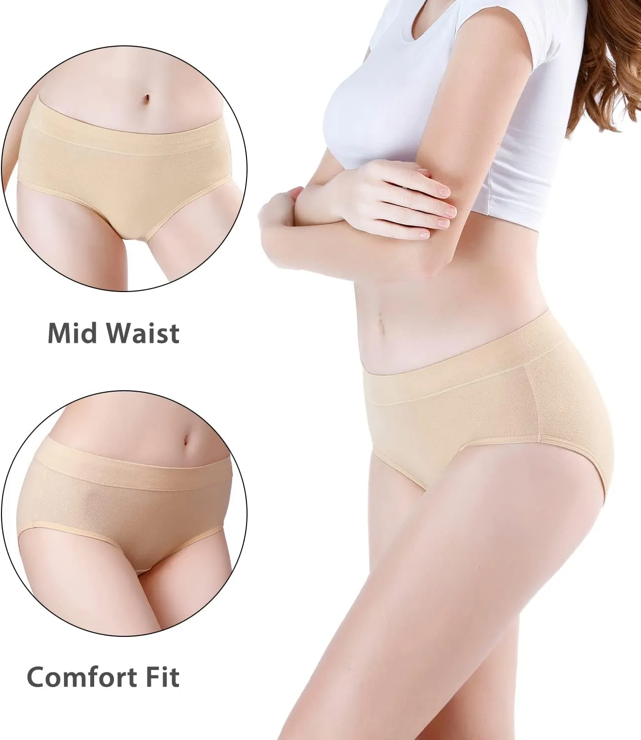wirarpa Women's Underwear Cotton Mid Waisted Ladies Panties Full Coverage Briefs 4 Pack (Regular & Plus Size)