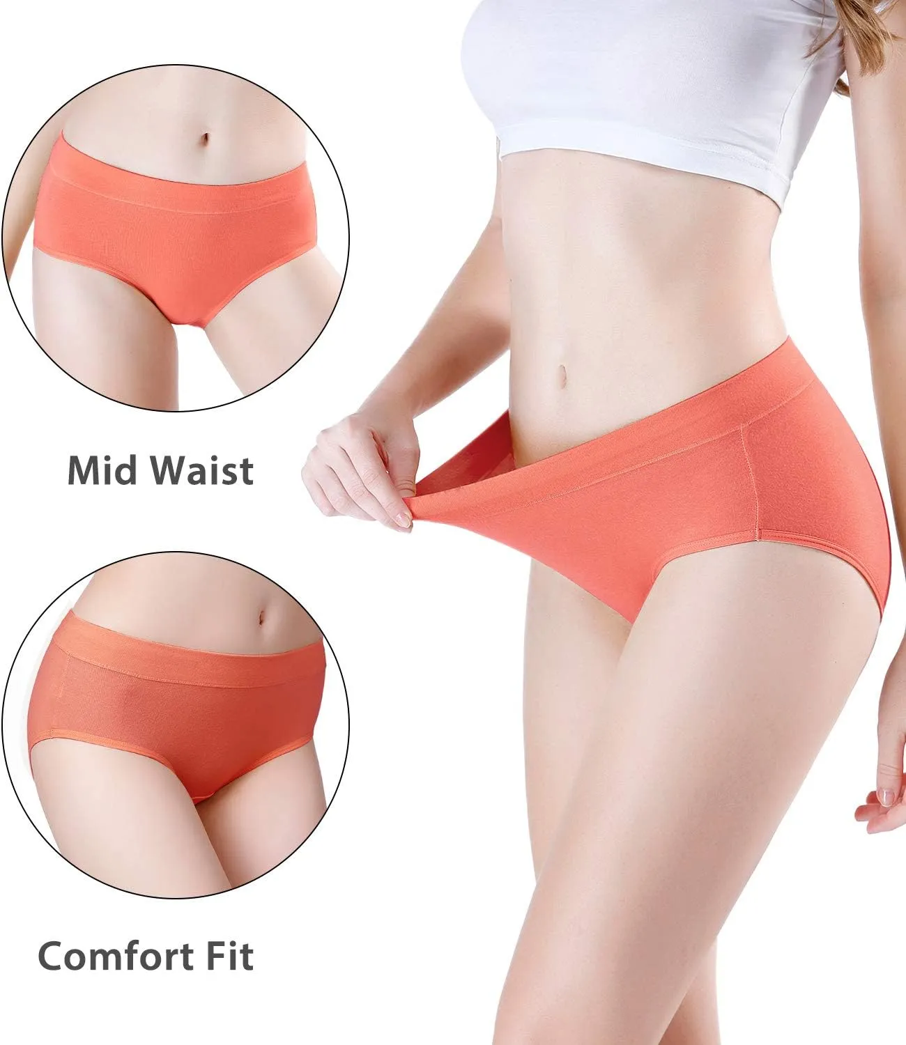 wirarpa Women's Underwear Cotton Mid Waisted Ladies Panties Full Coverage Briefs 4 Pack (Regular & Plus Size)