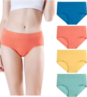 wirarpa Women's Underwear Cotton Mid Waisted Ladies Panties Full Coverage Briefs 4 Pack (Regular & Plus Size)