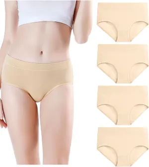 wirarpa Women's Underwear Cotton Mid Waisted Ladies Panties Full Coverage Briefs 4 Pack (Regular & Plus Size)