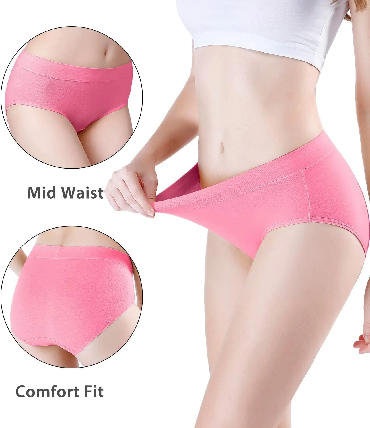 wirarpa Women's Underwear Cotton Mid Waisted Ladies Panties Full Coverage Briefs 4 Pack (Regular & Plus Size)