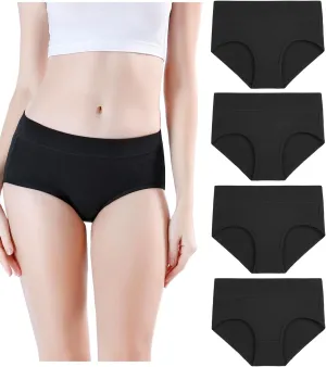 wirarpa Women's Underwear Cotton Mid Waisted Ladies Panties Full Coverage Briefs 4 Pack (Regular & Plus Size)