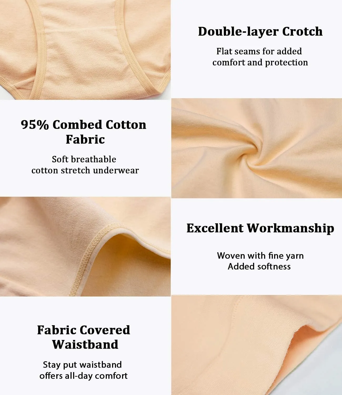 wirarpa Women's Underwear Cotton Mid Waisted Ladies Panties Full Coverage Briefs 4 Pack (Regular & Plus Size)