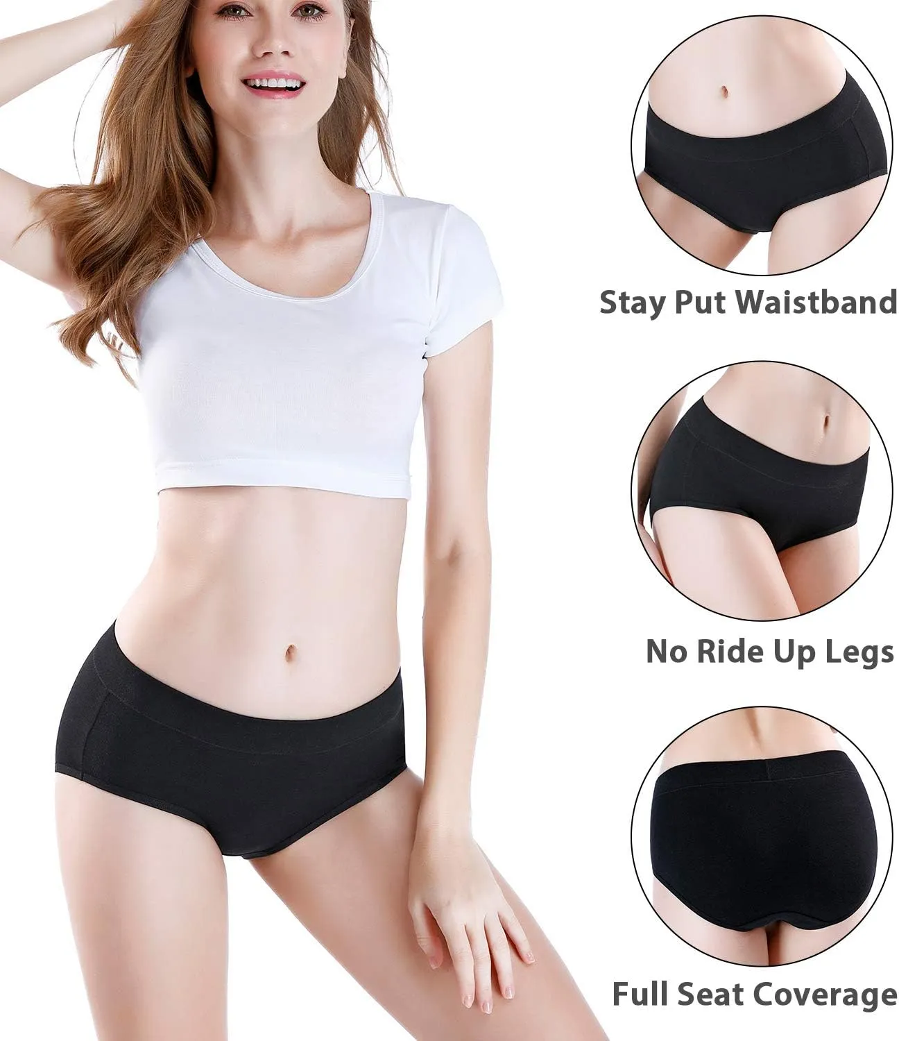 wirarpa Women's Underwear Cotton Mid Waisted Ladies Panties Full Coverage Briefs 4 Pack (Regular & Plus Size)