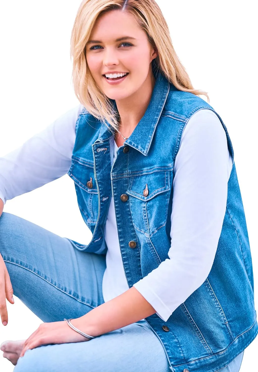 Woman Within Plus Size Stretch Denim Vest Jean Vest